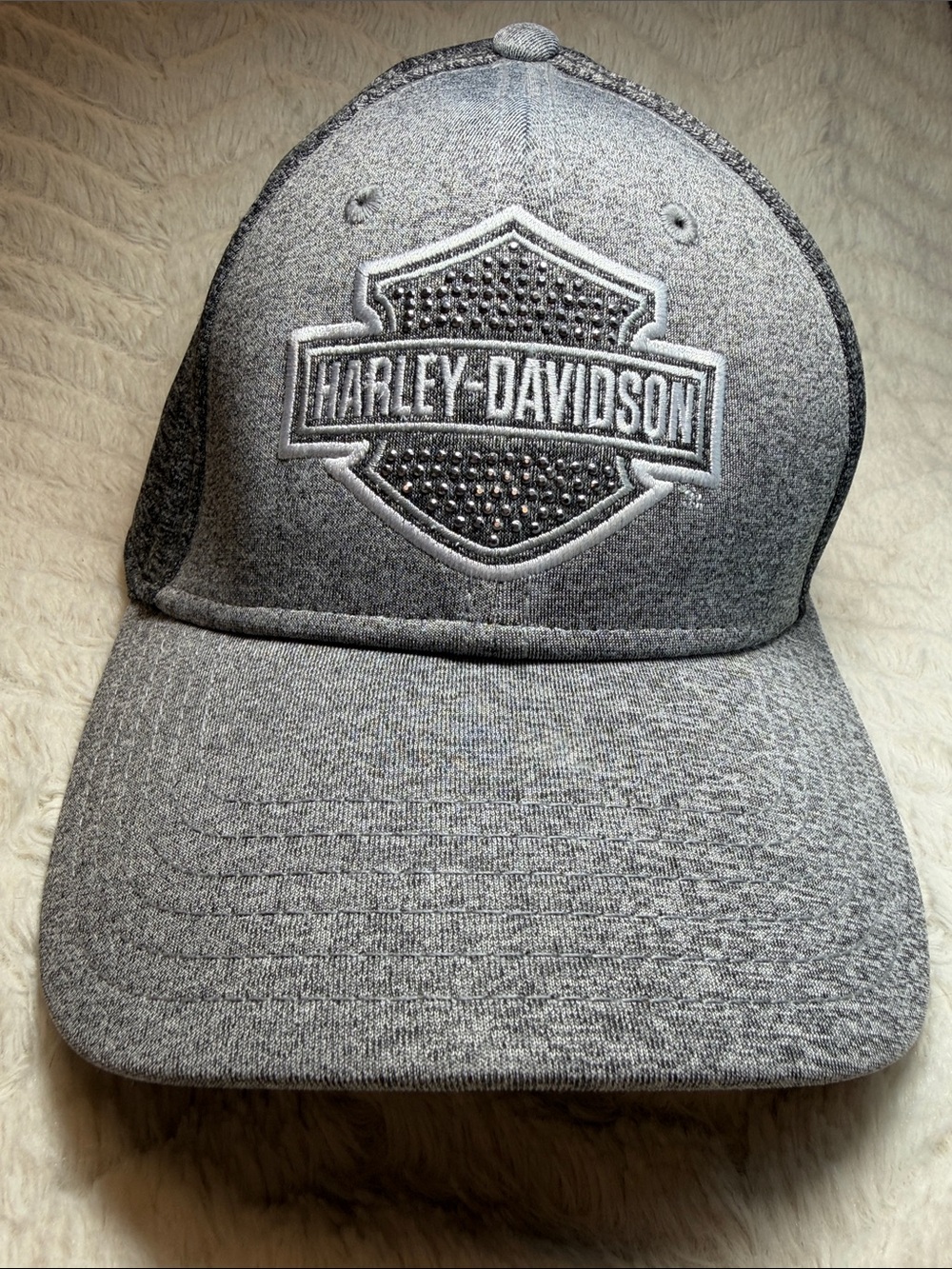 Harley-Davidson Gray Embroidered Shield Cap. Bling Like new!  One size - adjusts